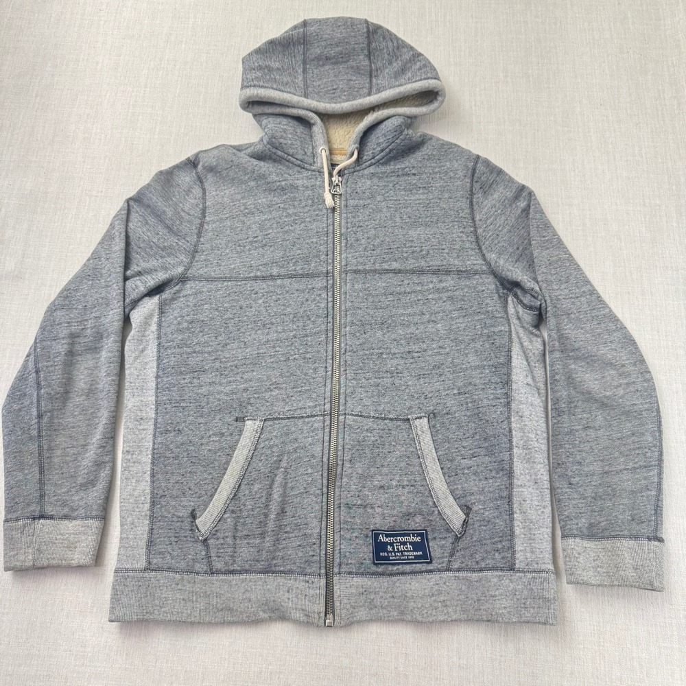 Abercrombie & Fitch Sherpa Lined Zip Hoodie XL Gray Vintage Y2K Herritage Patch